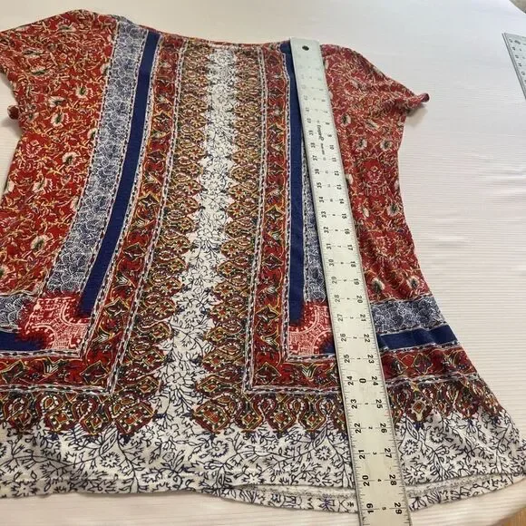 Lucky Brand Scoop Neck Short Sleeve Pull Over Top Multicolored Floral Plus Sz 1X - Picture 5 of 5